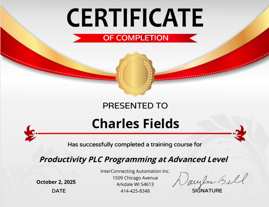 Productivity PLC Advanced Course Diploma 